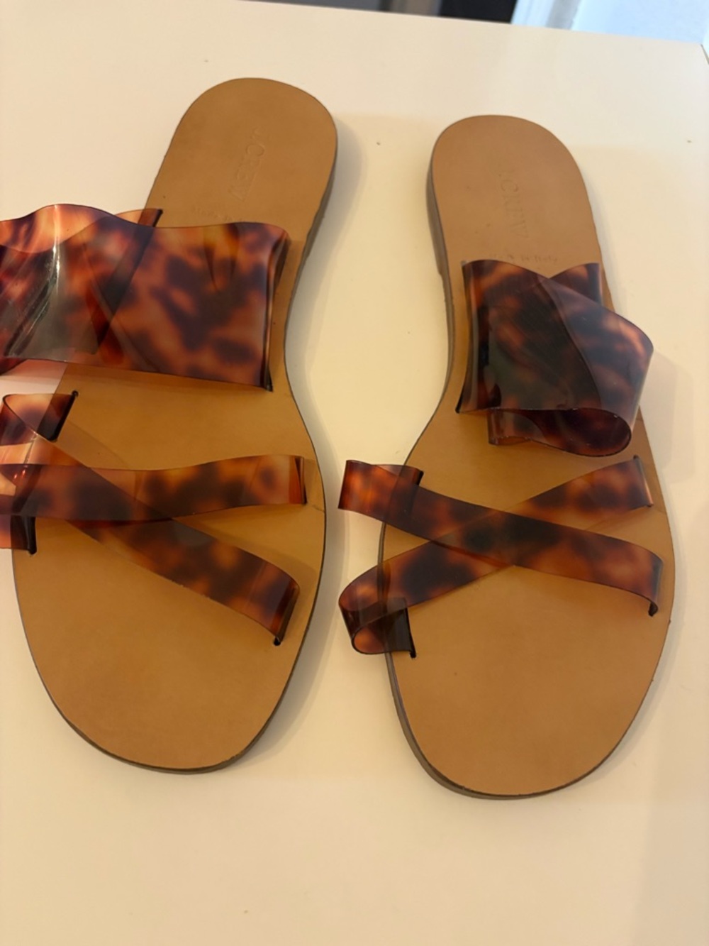 J. Crew Tortoiseshell Strappy Slide Sandals in Cognac